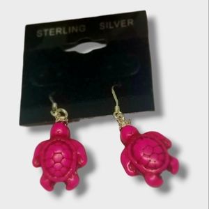 Pink magnesite " Turtles” Sterling silver 925' drop Earrings 🐢 good luck